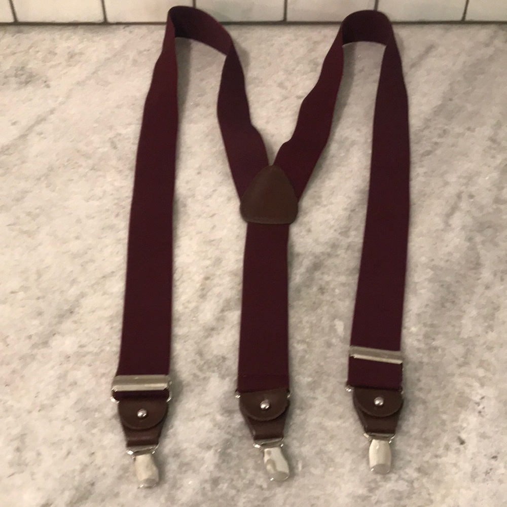 Suspenders Mens Burgundy Clip On Clasps Stretch Elastic Eclectic Grandpa Preppy